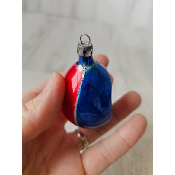 Vintage Mercury glass indent teardrop blue striped flocked ornament Xmas tree - Picture 9 of 13